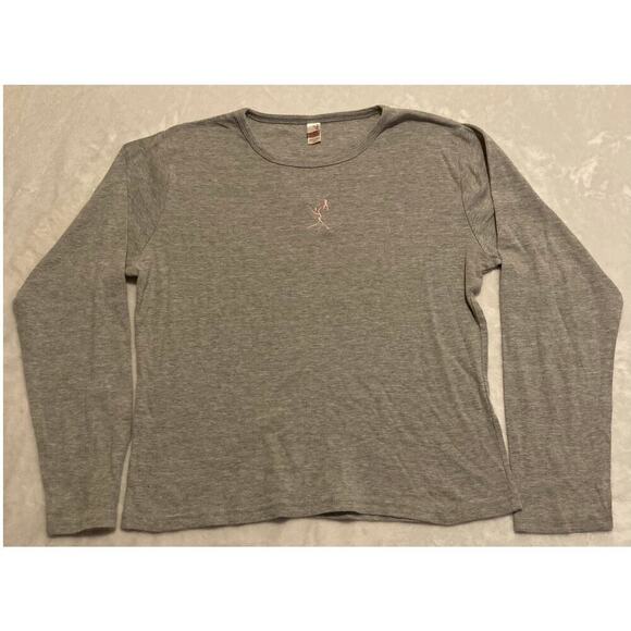 Anvil Tops - Anvil Women Gray‎ Long Sleeve Shirt Pink Embroidery Size XL